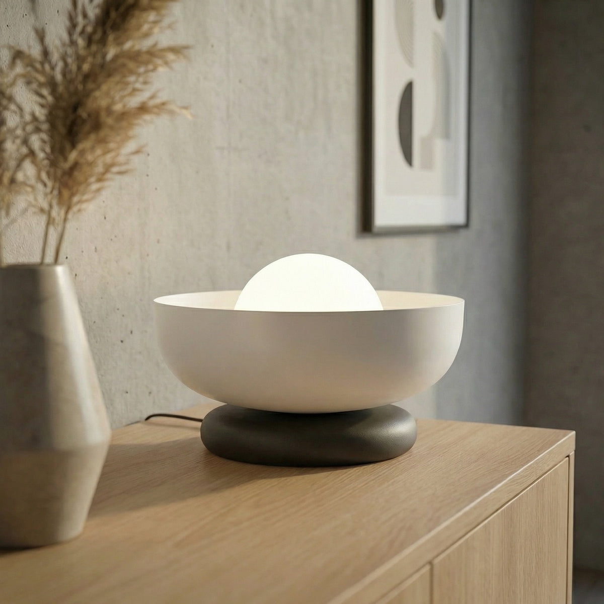 Stolní lampa OZZY LN1 – černá / bílá, bílé sklo