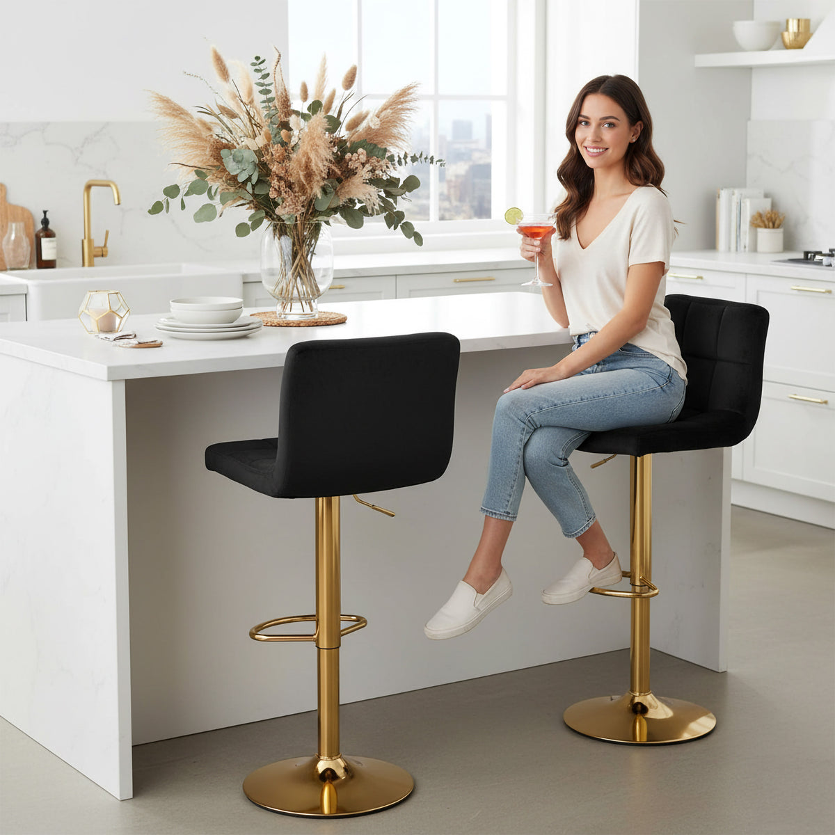 Barová židle Arako Gold černý Velvet