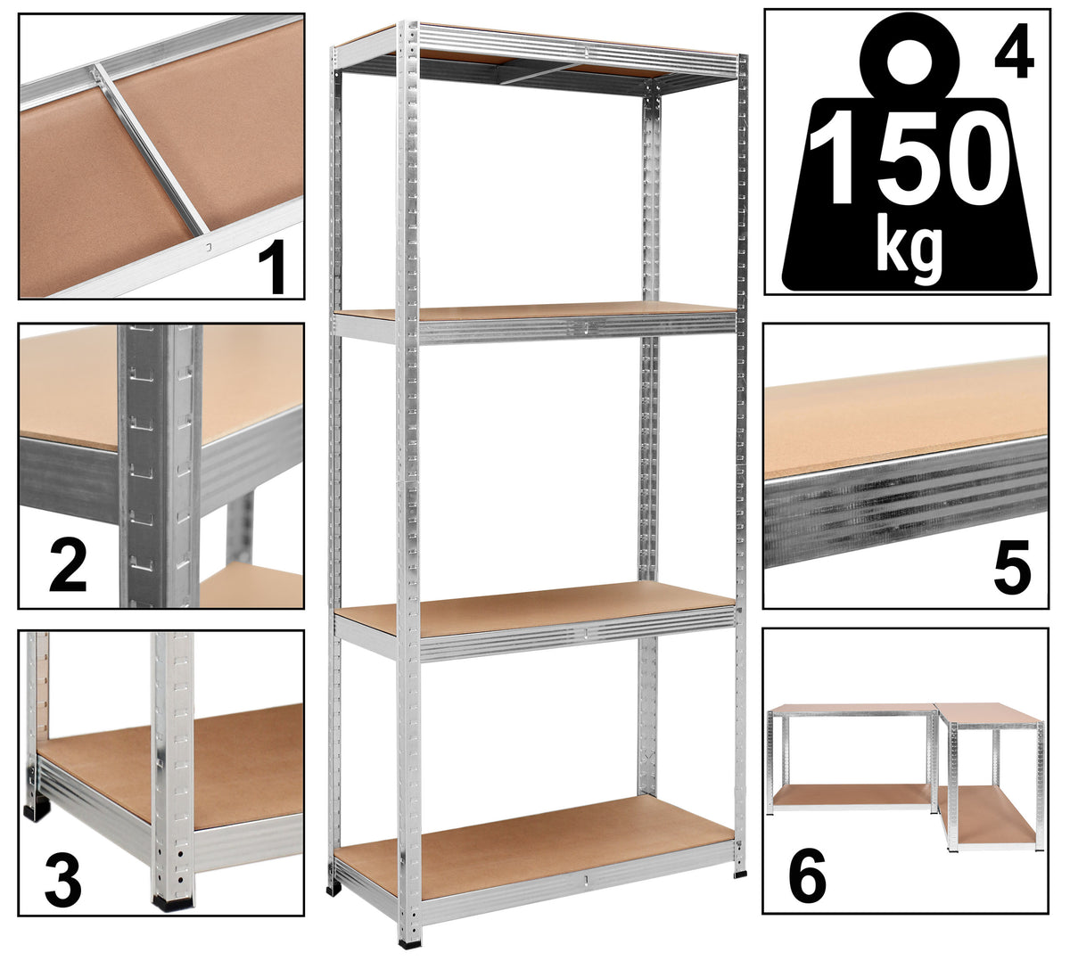 Skladový regál 4 úrovně 174x80x40 150 kg stříbrný