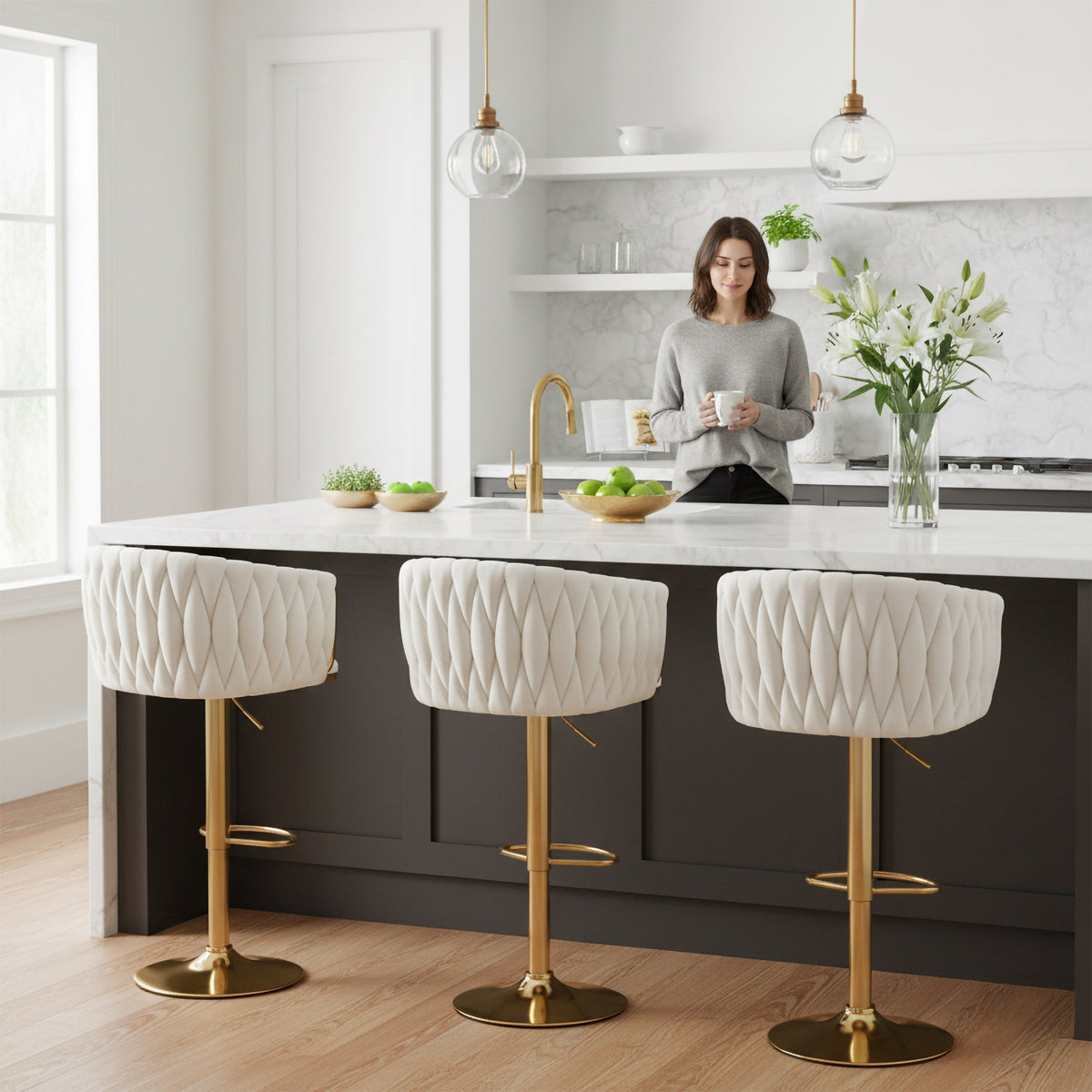 Barová židle Cofton Gold krémově bílá