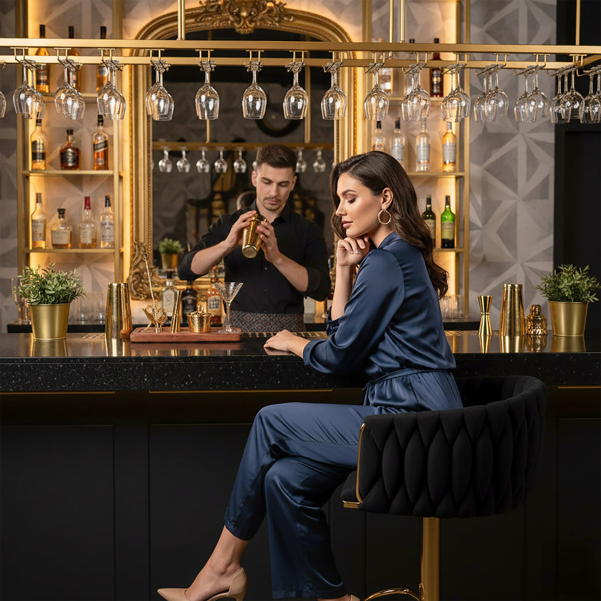 Barová židle Cofton Gold černý Velvet