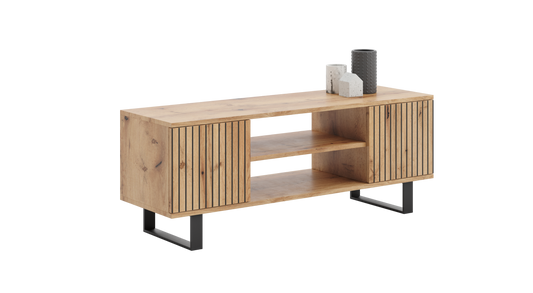 TV stolek FOCUS 135 cm – dub Craft zlatý, loftový styl, lamelový dekor