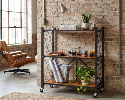 Skládací regál BEVEL 3 úrovně loft na kolečkách