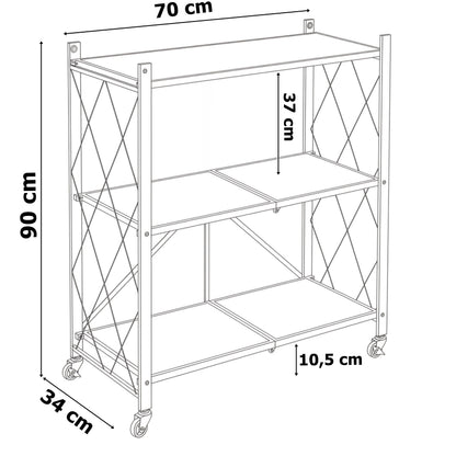 Skládací regál BEVEL 3 úrovně loft na kolečkách