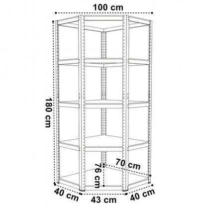 Skladový regál rohový 5 úrovní 875 kg 180 x 70 x 40 cm