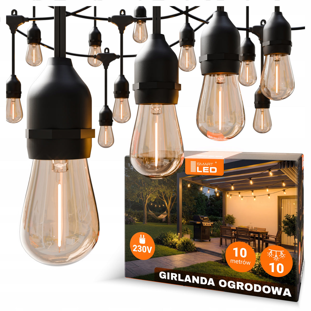 Venkovní LED světelný řetěz E27 10 m