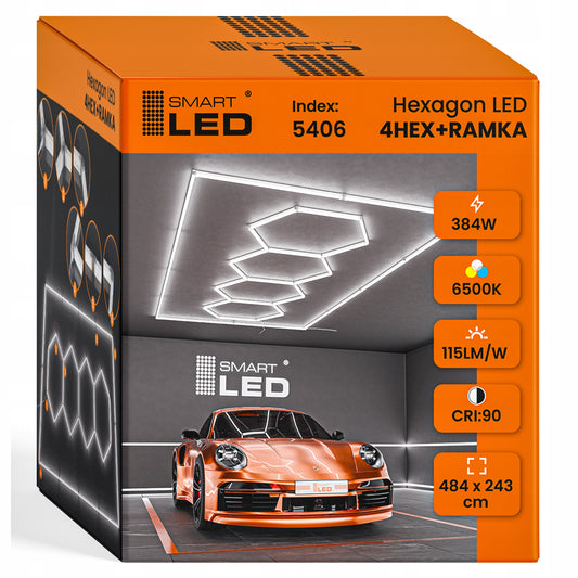 LED HEXAGON osvětlení do garáže 484 × 243 cm