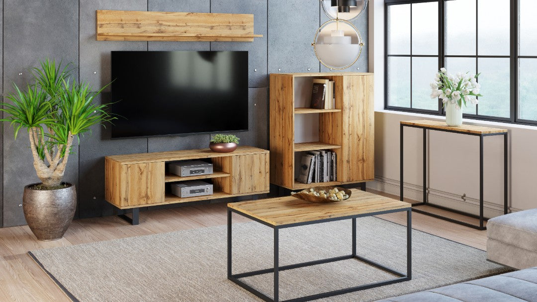 TV stolek FOCUS 155 cm – dub Craft zlatý, loftový styl