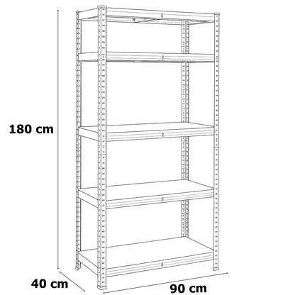 Skladový regál 5 úrovní loftový 875 kg 180 x 90 x 40 cm