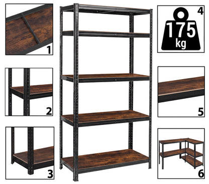 Skladový regál 5 úrovní loftový 875 kg 180 x 90 x 40 cm