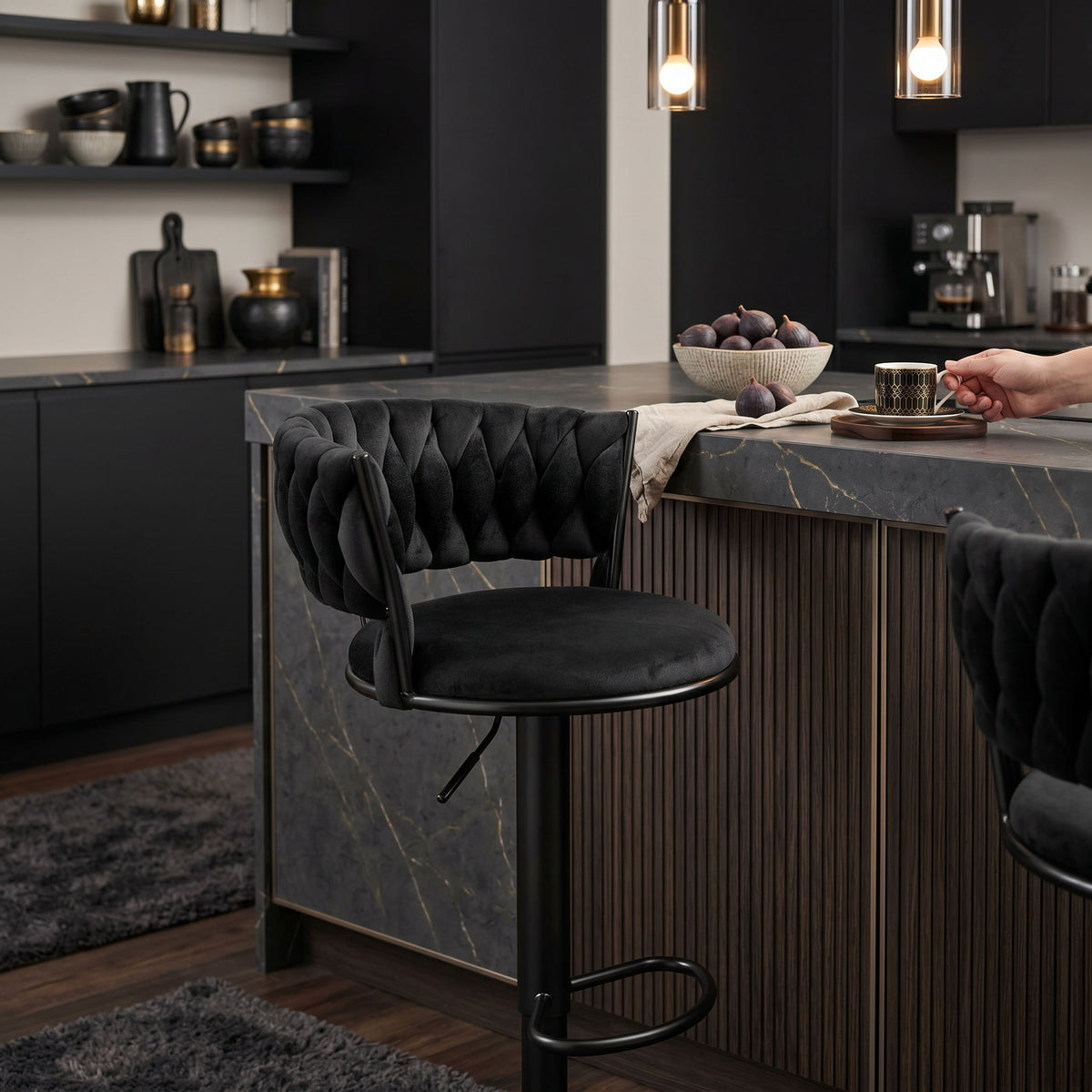 Barová židle Tresso Black černý Velvet
