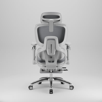 Židle AirFlow Pro šedá – pohled zezadu na síťové opěradlo, područky a chromovaný kříž