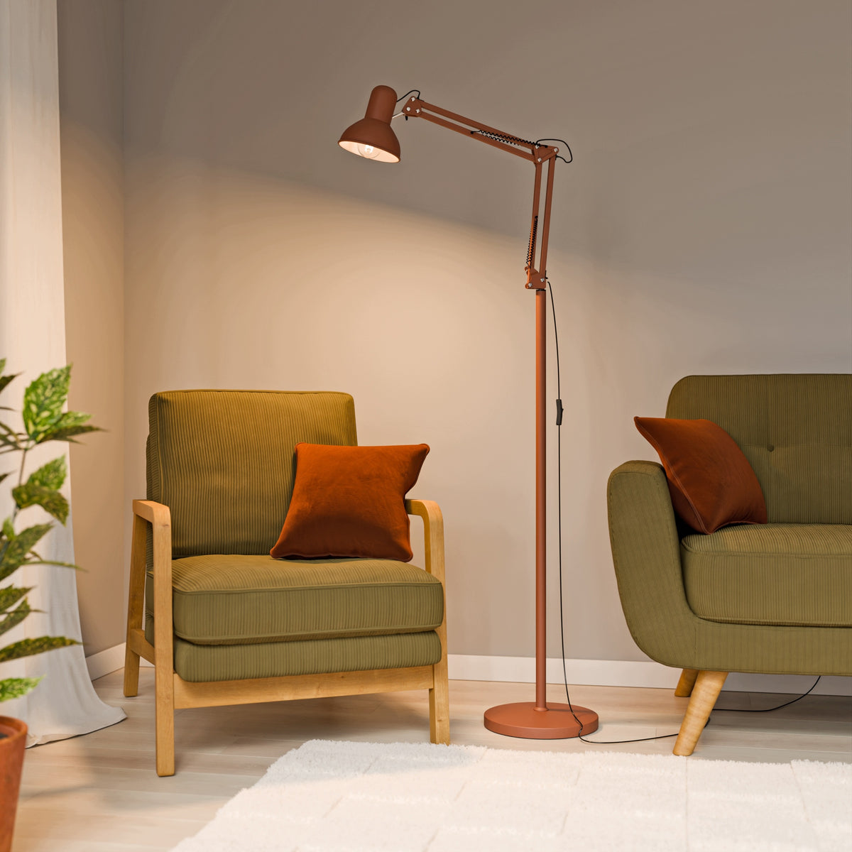 Červená stojací lampa E27 190 cm, nastavitelná
