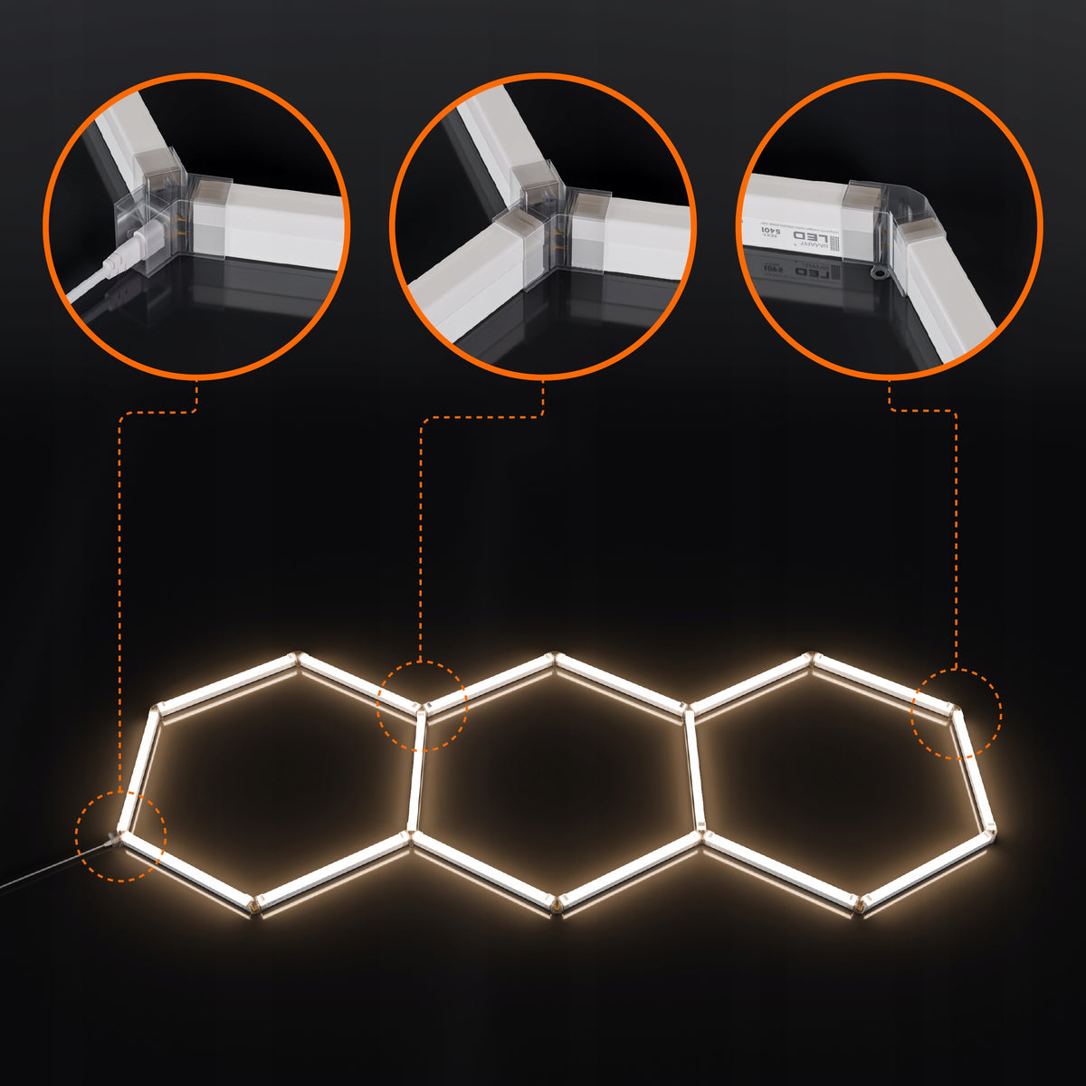 LED HEXAGON osvětlení do garáže 128 W, 248 × 97 cm