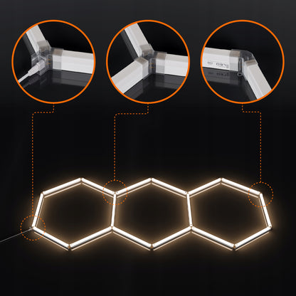 LED HEXAGON osvětlení do garáže 128 W, 248 × 97 cm