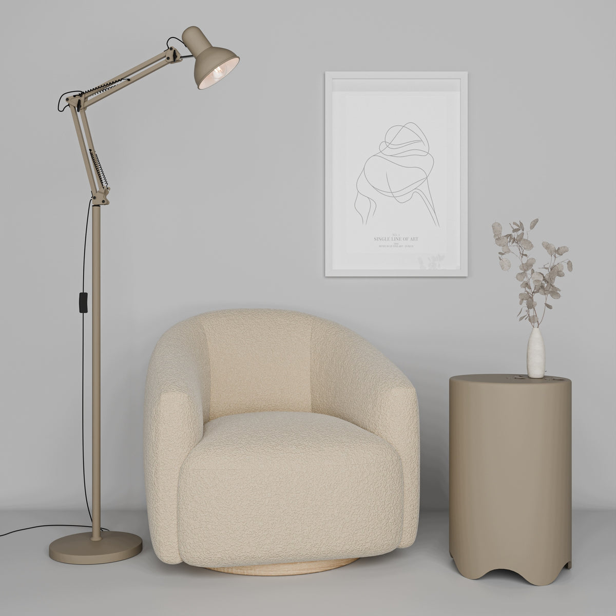 Béžová stojací lampa E27 190 cm, nastavitelná