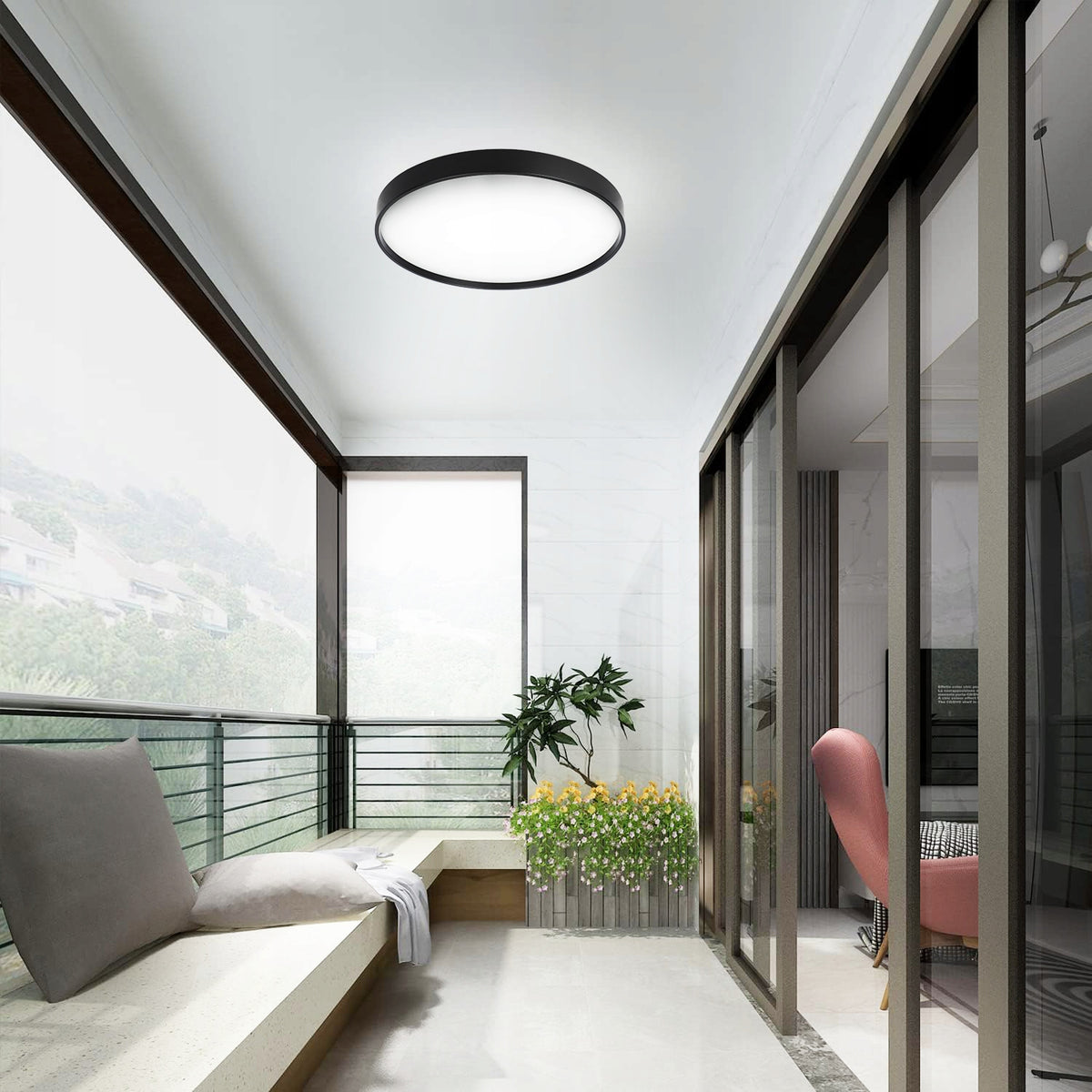 Černé kulaté stropní LED svítidlo, 3 režimy barvy světla