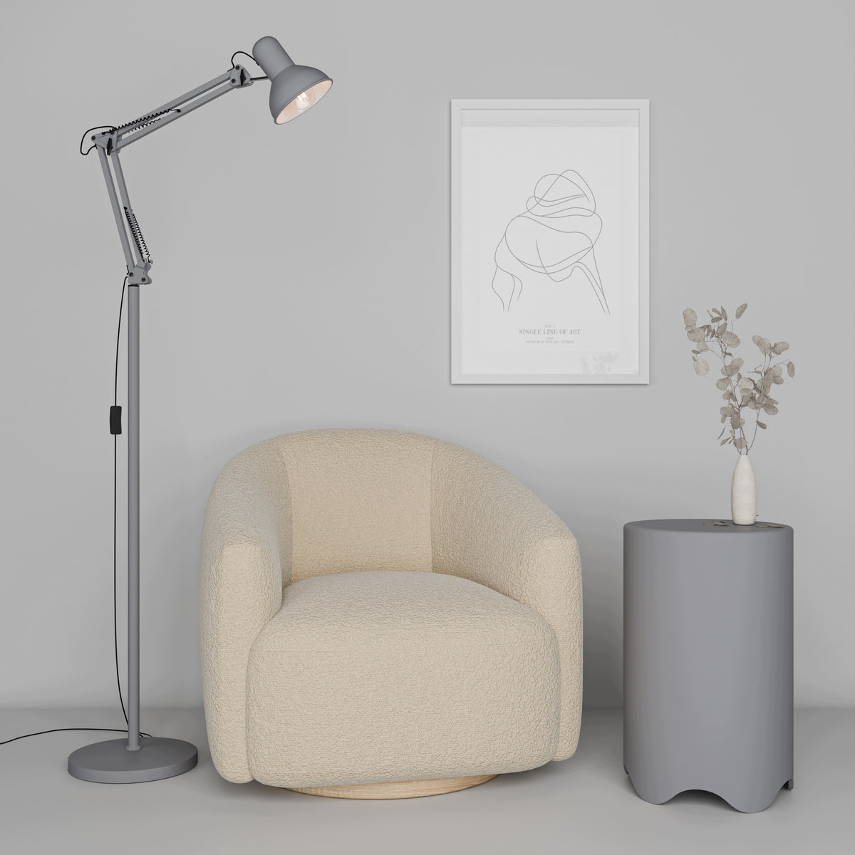 Šedá stojací lampa E27 190 cm, nastavitelná