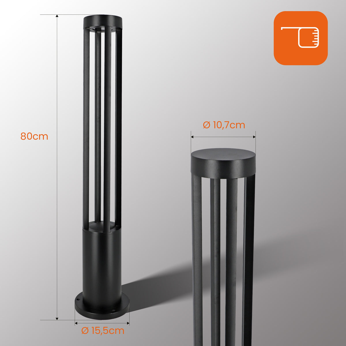 Černý venkovní osvětlovací sloupek 230 V, 12 W, 80 cm, IP65