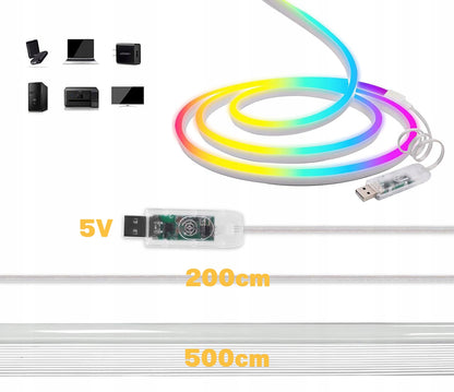 LED neonový pásek 5 V, 5 m, USB, IP65