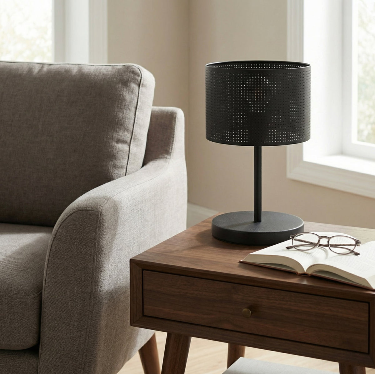 Stolní lampa LUX LN1 – černá, černé textilní stínidlo