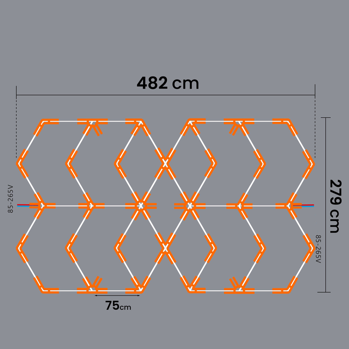 LED HEXAGON osvětlení do garáže 616 W, 482 × 279 cm