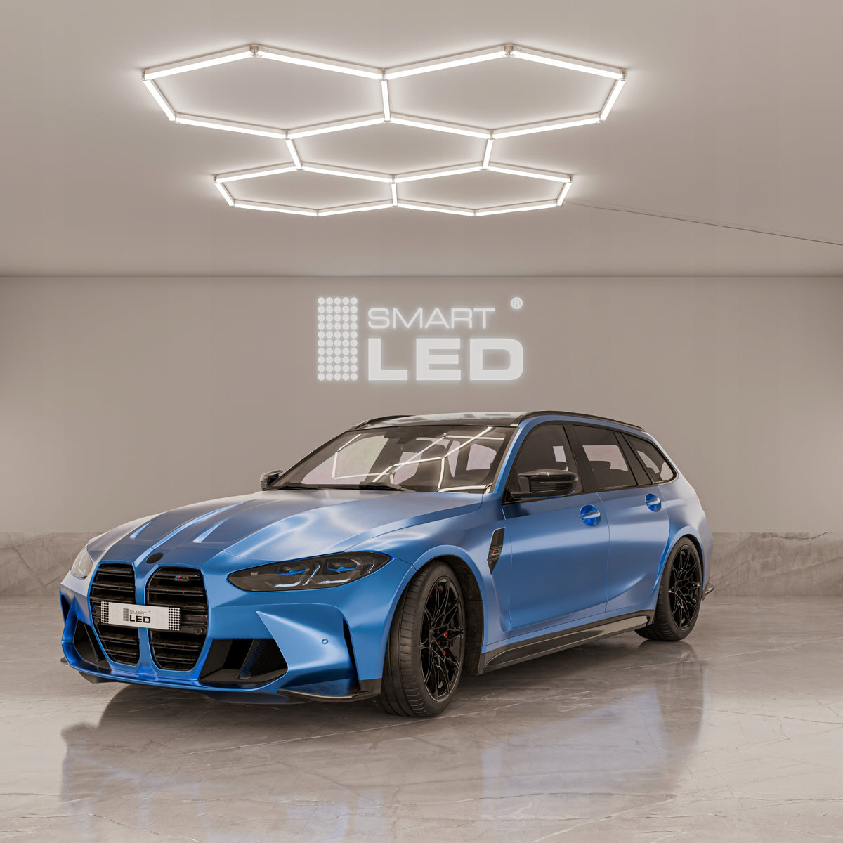 LED HEXAGON osvětlení do garáže 192 W, 221 × 160 cm, stmívatelné
