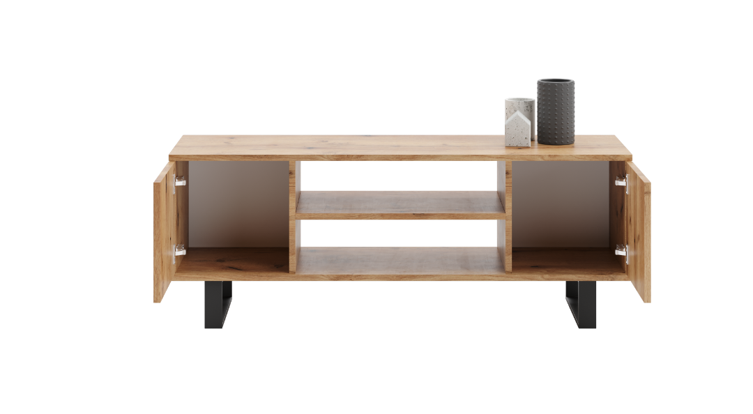 TV stolek FOCUS 155 cm – dub Craft zlatý, loftový styl, lamelový dekor