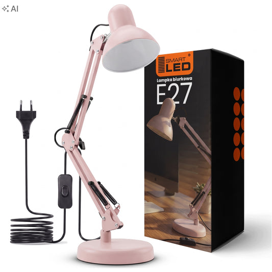 Růžová stolní lampa E27, nastavitelná, s klipsem