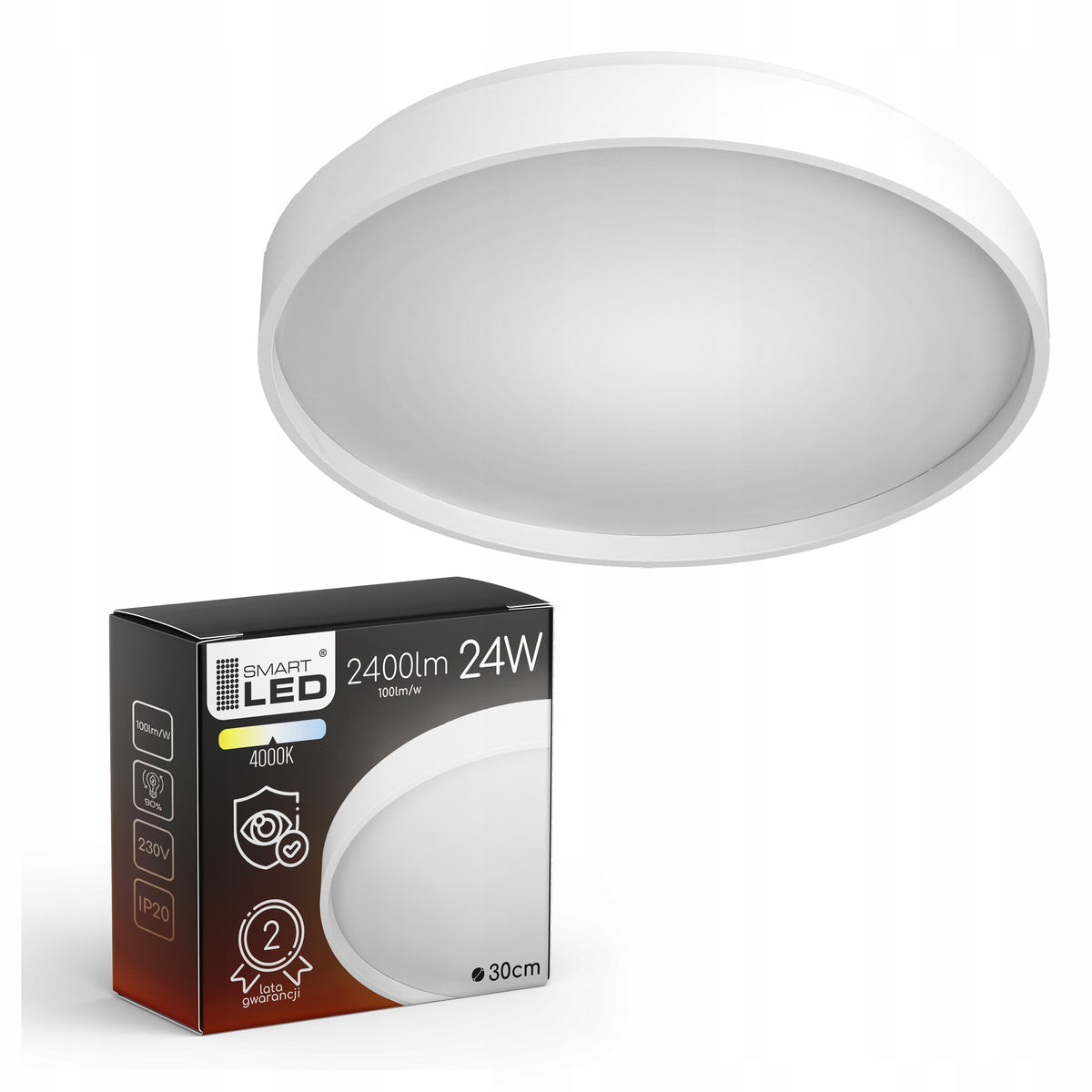 Bílé kulaté stropní LED svítidlo 24 W, 30 cm