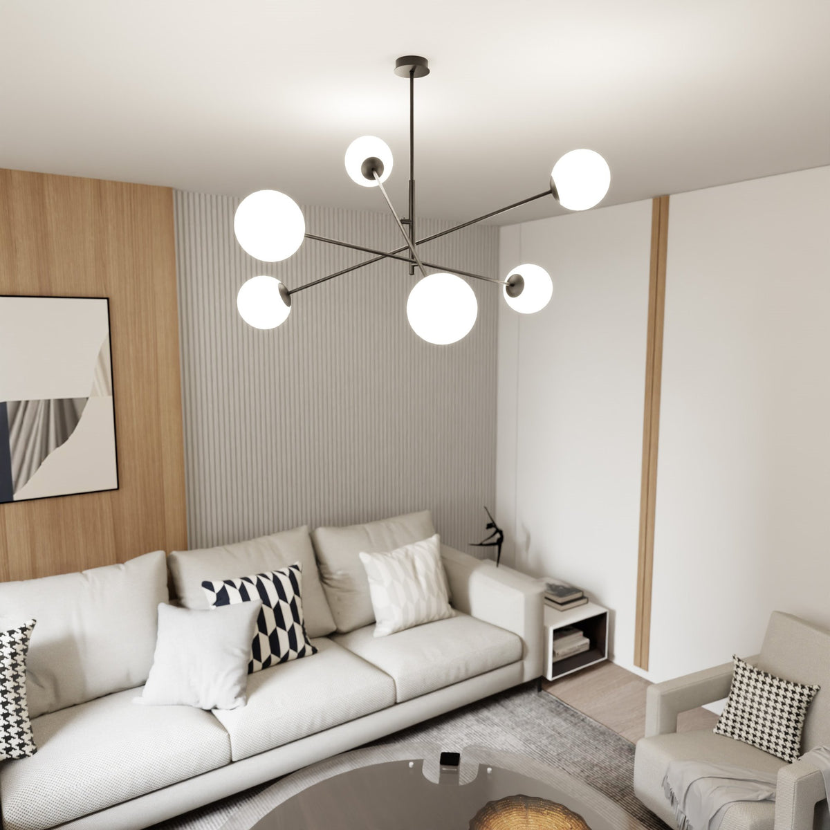 Závěsné svítidlo LINEAR 6 – černé, opálové sklo