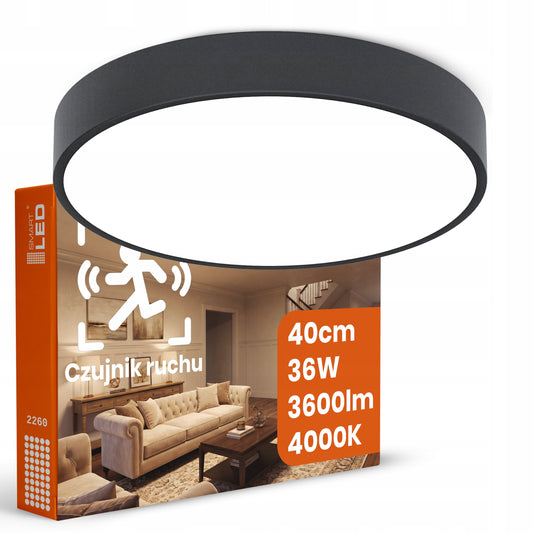 Černé stropní LED svítidlo 36 W, 3600 lm, 4000 K, 40 cm