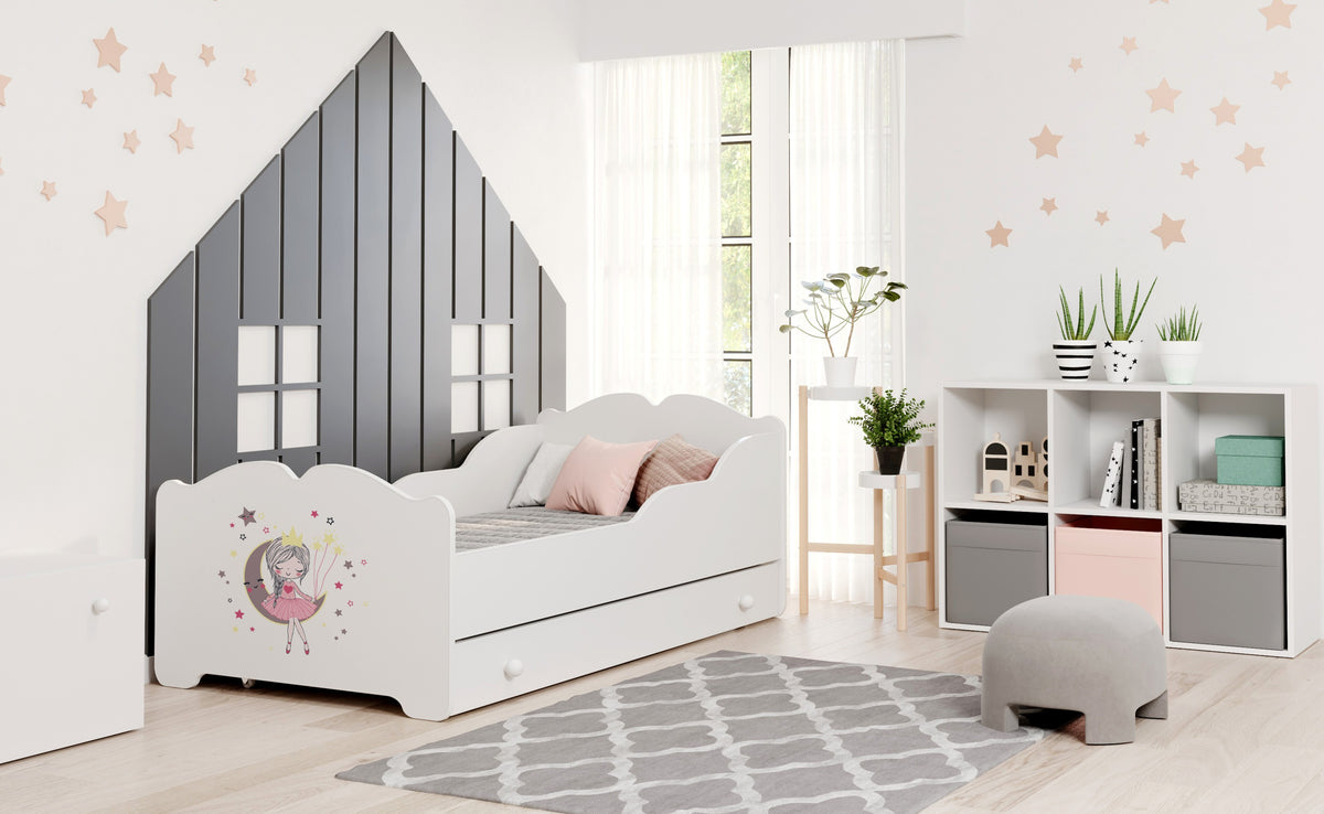 Dětská postel ANNA 140 × 70 cm s úložným šuplíkem – motiv spící princezna