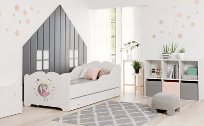 Dětská postel ANNA 140 × 70 cm s úložným šuplíkem – motiv spící princezna