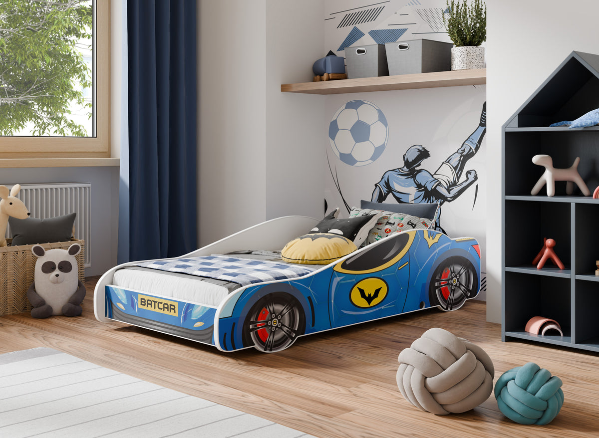 Dětská postel BATCAR 160 × 80 cm s matrací – motiv BATCAR