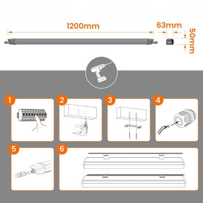Prachotěsné LED svítidlo 40 W, 6400 lm, 120 cm