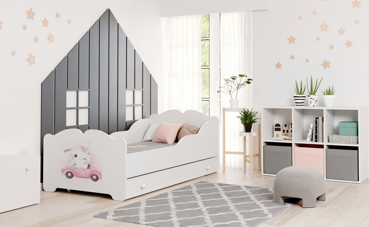 Dětská postel ANNA 160 × 80 cm s úložným šuplíkem – motiv kočka
