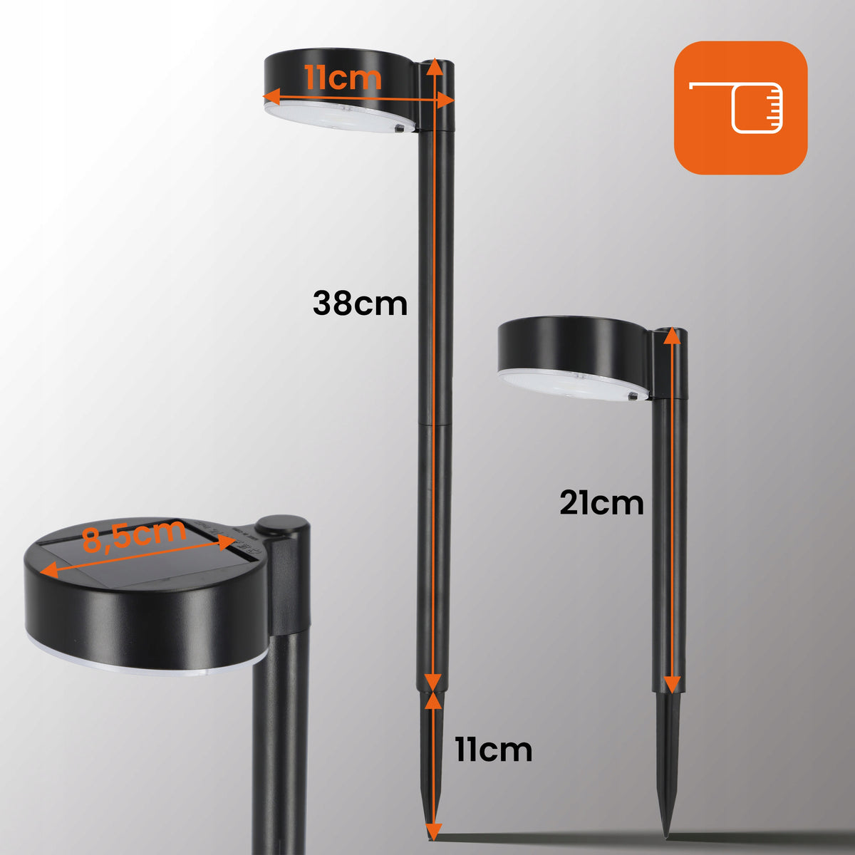 Černé LED solární zápichové svítidlo, IP65