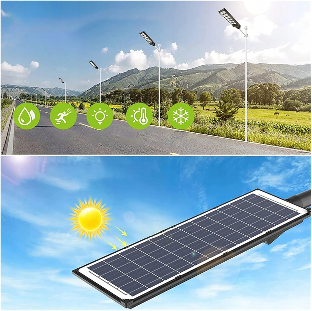 LED solární pouliční svítidlo 6500 K – studená bílá, IP65