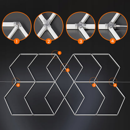 LED HEXAGON osvětlení do garáže 616 W, 482 × 279 cm