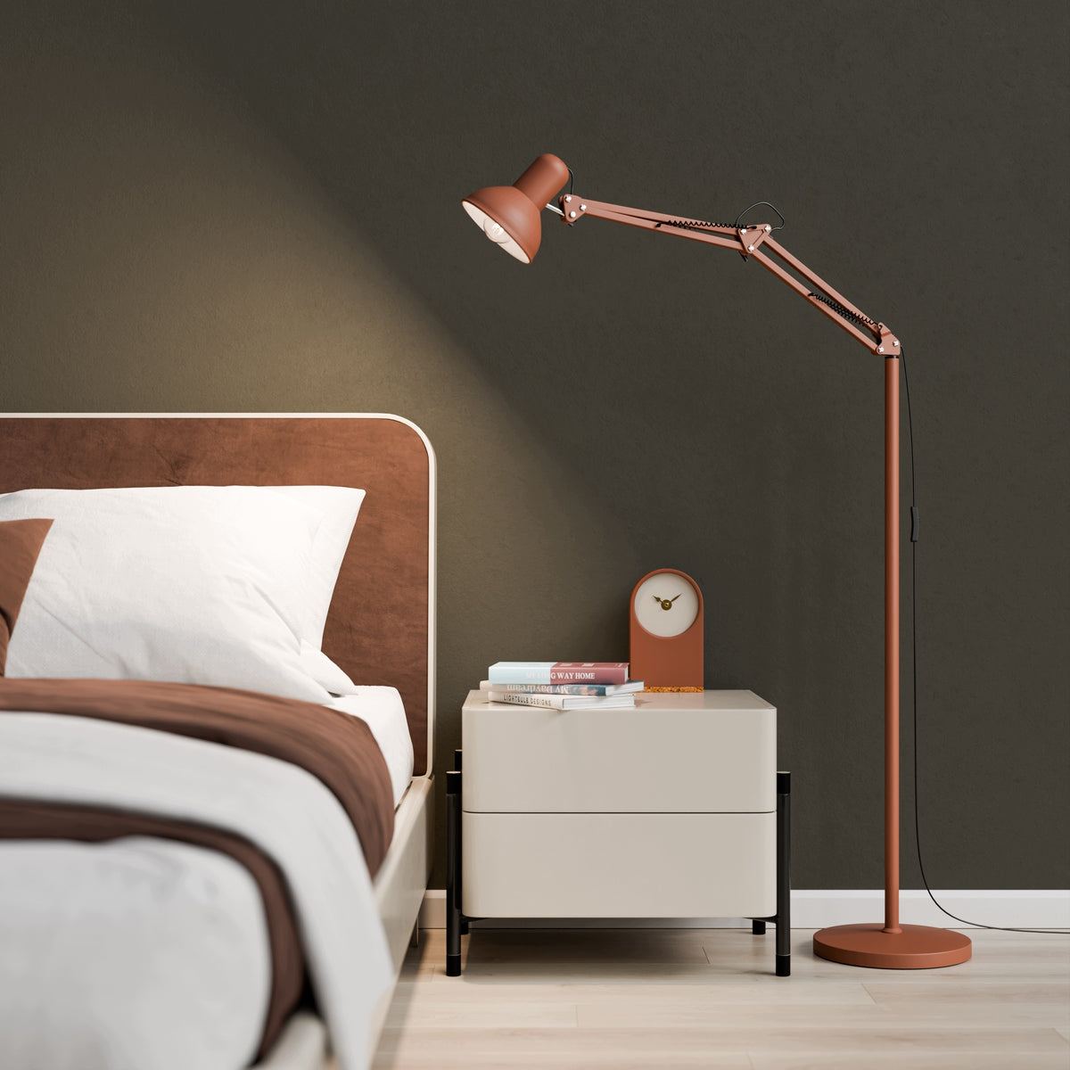 Červená stojací lampa E27 190 cm, nastavitelná