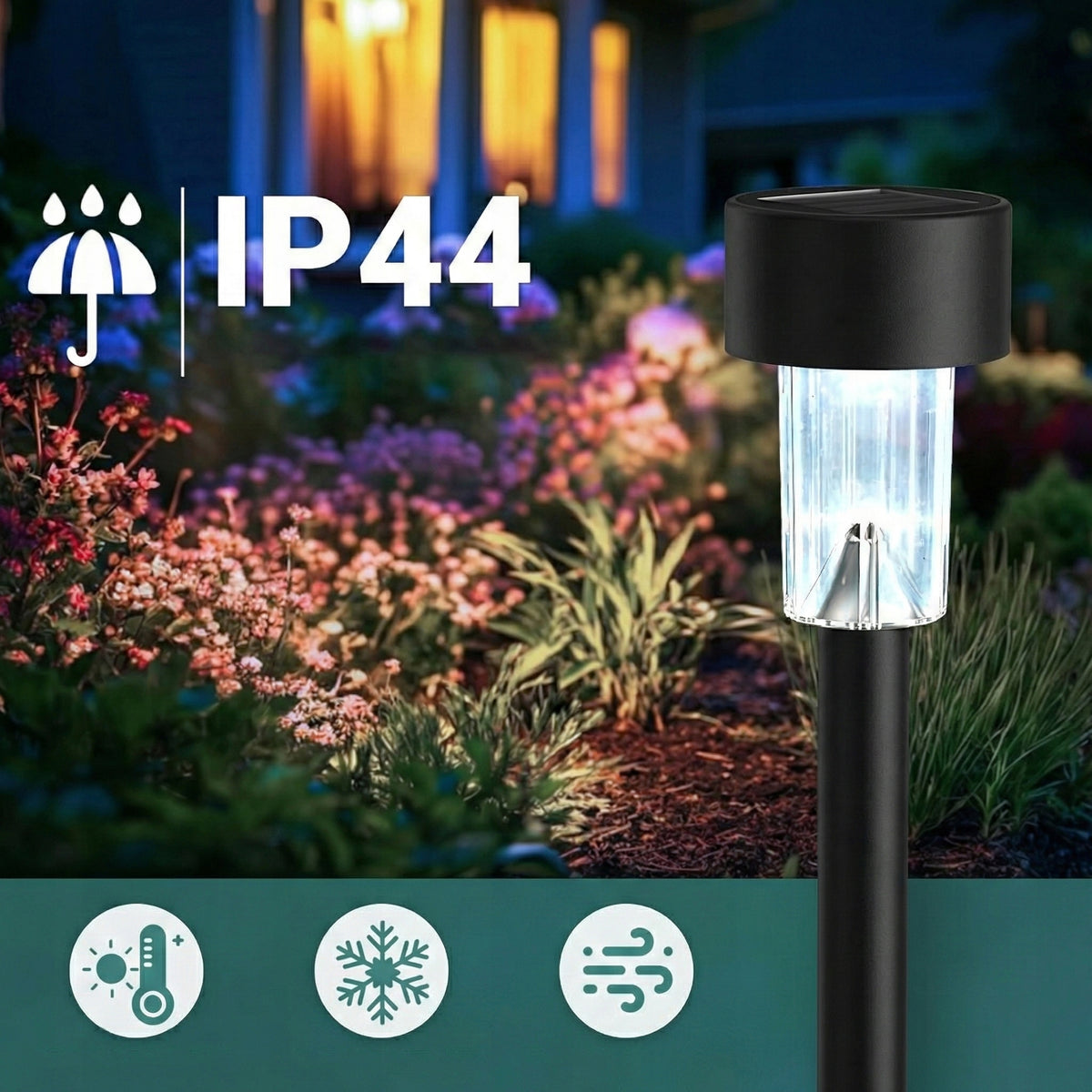 Černé LED solární zápichové svítidlo 30 cm, IP44