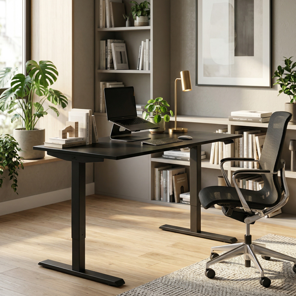 Elektricky výškově nastavitelný psací stůl FLEXI 138 cm – černá – inspirace do pracovny