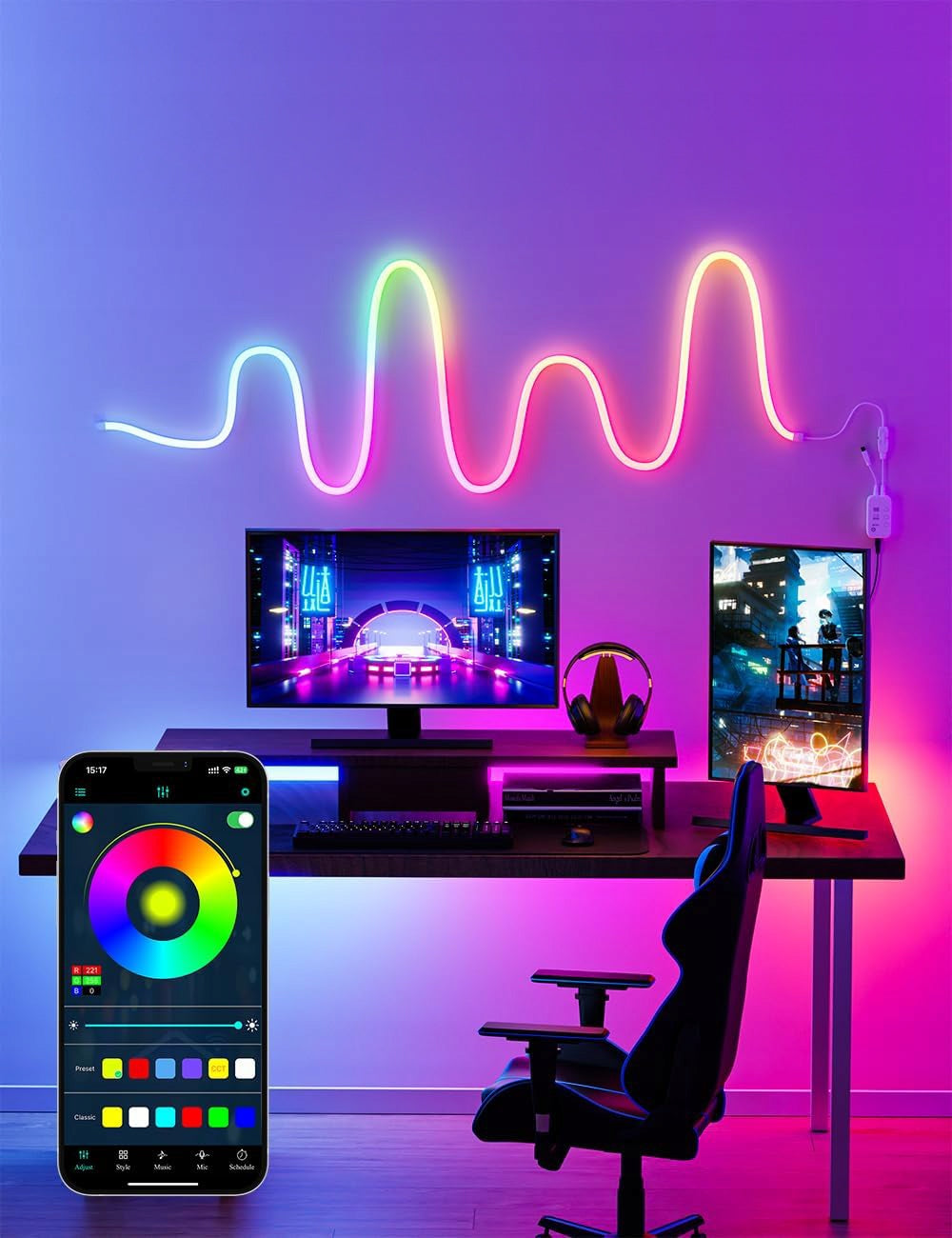 LED neonový pásek 5 V, 5 m, USB, IP65