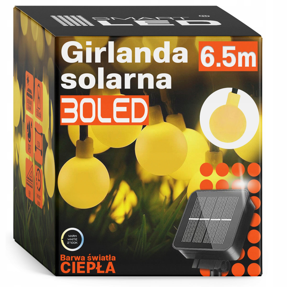 Solární světelný řetěz 6 m, IP67