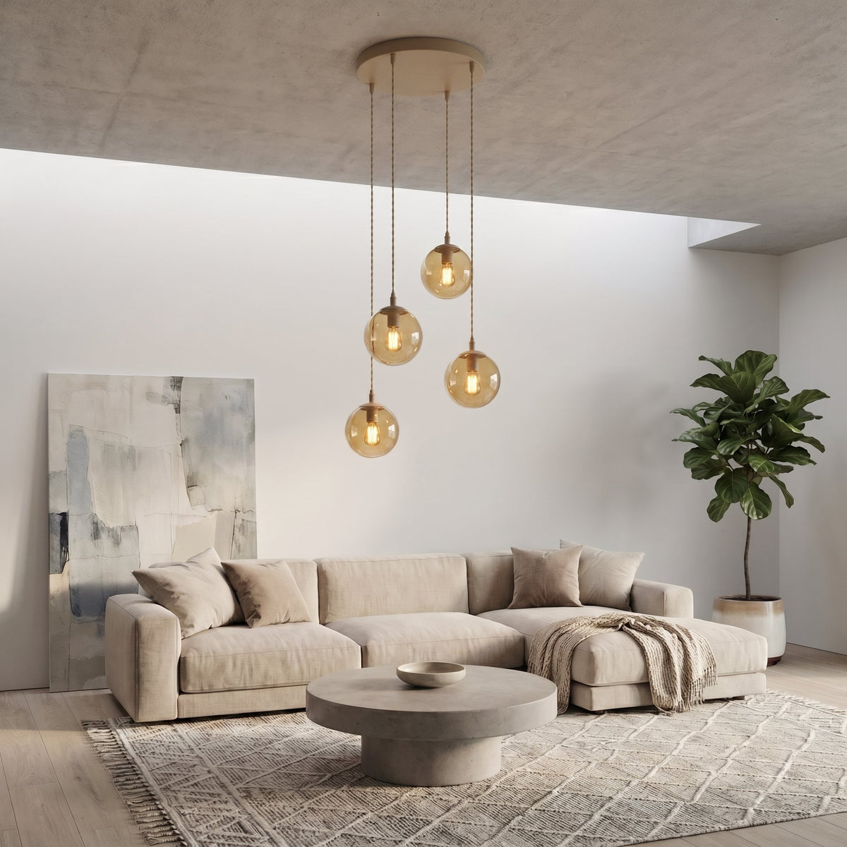 Závěsné svítidlo COSMO 4 PREM – v odstínu moka, jantarové sklo