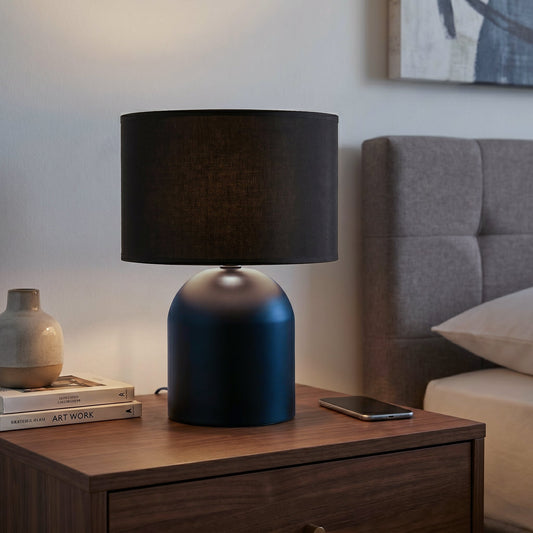 Stolní lampa ASPEN LN1 – černá, černé / bílé textilní stínidlo