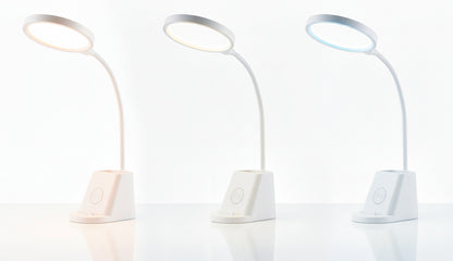 LED stolní lampa, s bezdrátovým nabíjením, s dotykovým ovládáním, nastavitelná, 3 režimy barvy světla, s organizérem