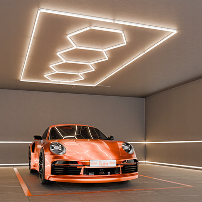 LED HEXAGON osvětlení do garáže 484 × 243 cm