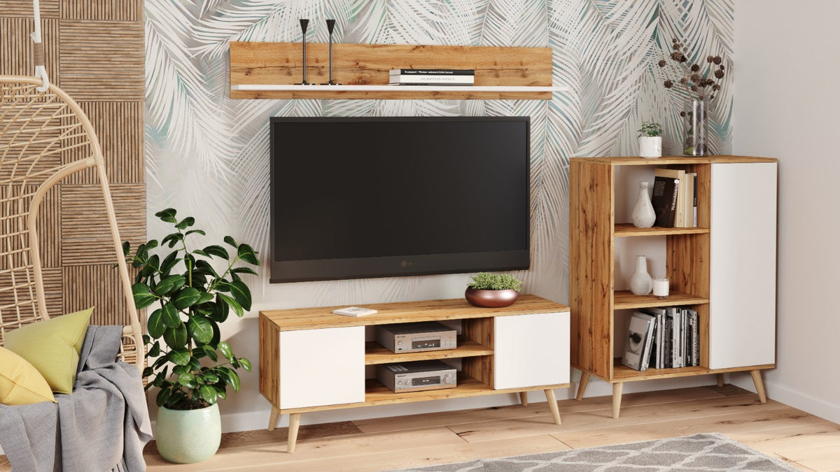 TV stolek FOCUS 155 cm – dub Craft zlatý / bílá